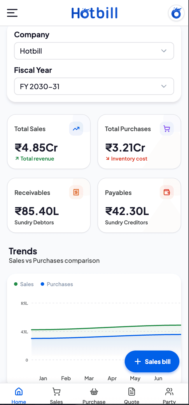 HotBill mobile app dashboard